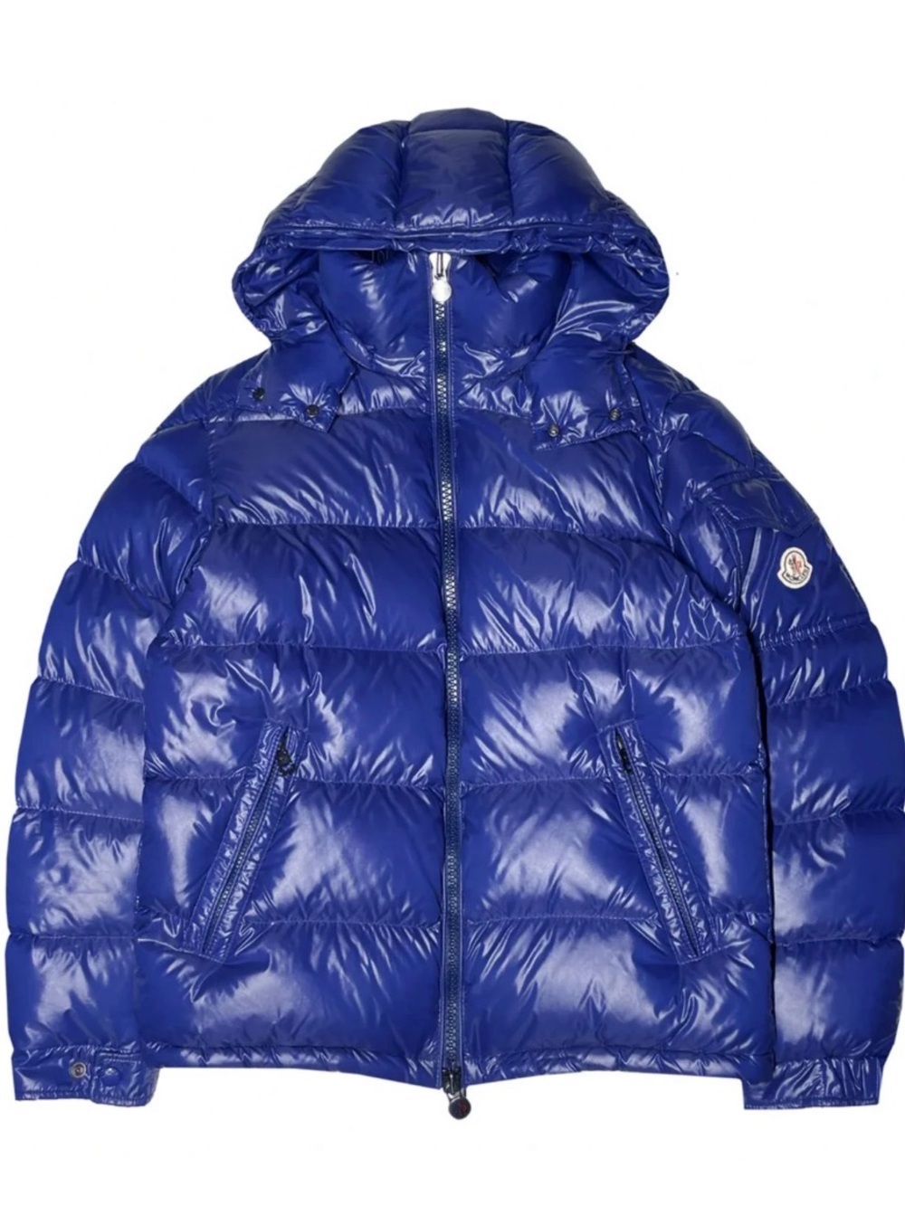 Moncler Glossy Royal Blue Hooded Puffer Jacket MAYA GIUBBOTTO